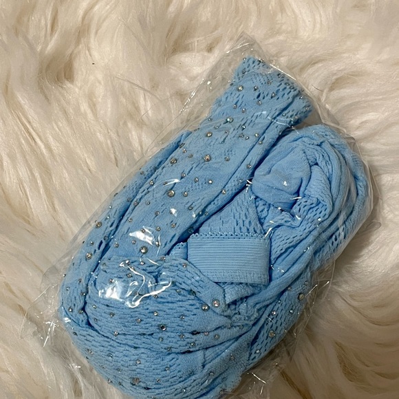 NIB Blue Rhinestone Heart Fishnet Stockings - Picture 6 of 6